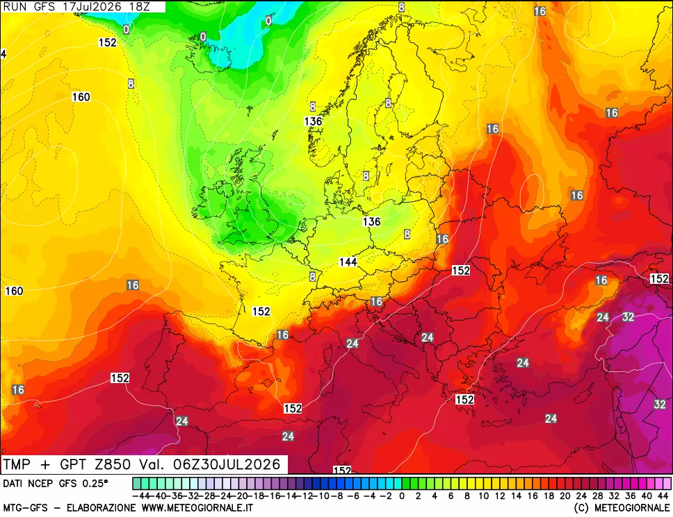 mappa 850 hPa Temp + GPT