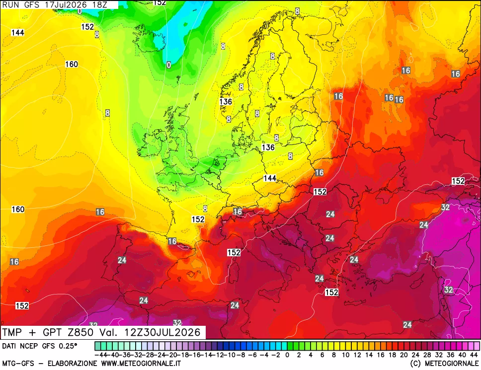 mappa 850 hPa Temp + GPT
