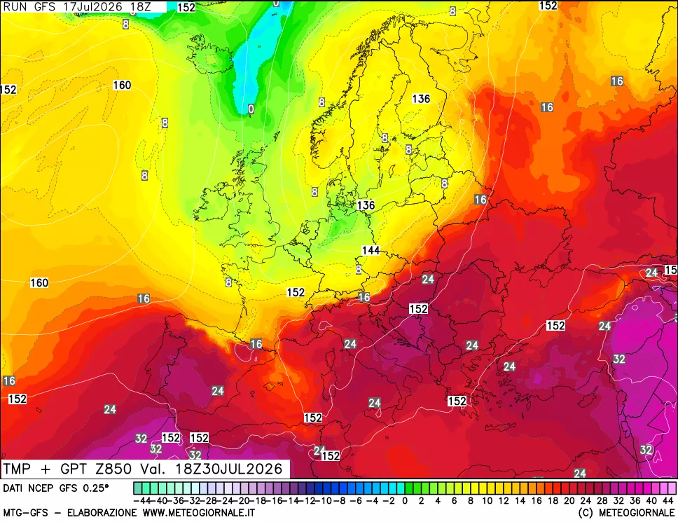 mappa 850 hPa Temp + GPT