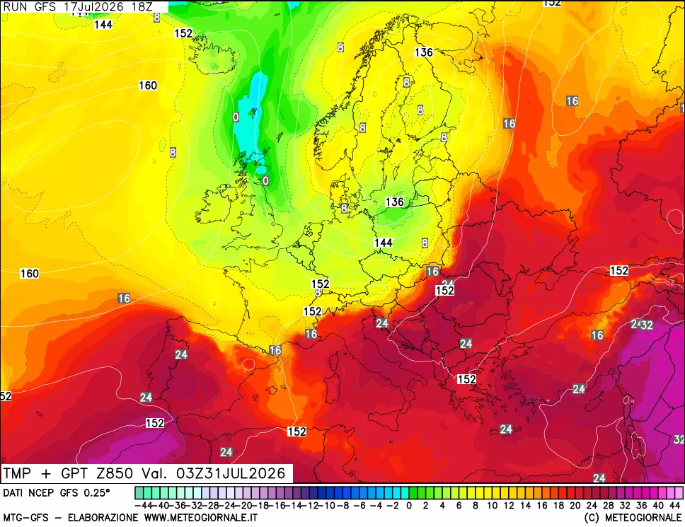 mappa 850 hPa Temp + GPT