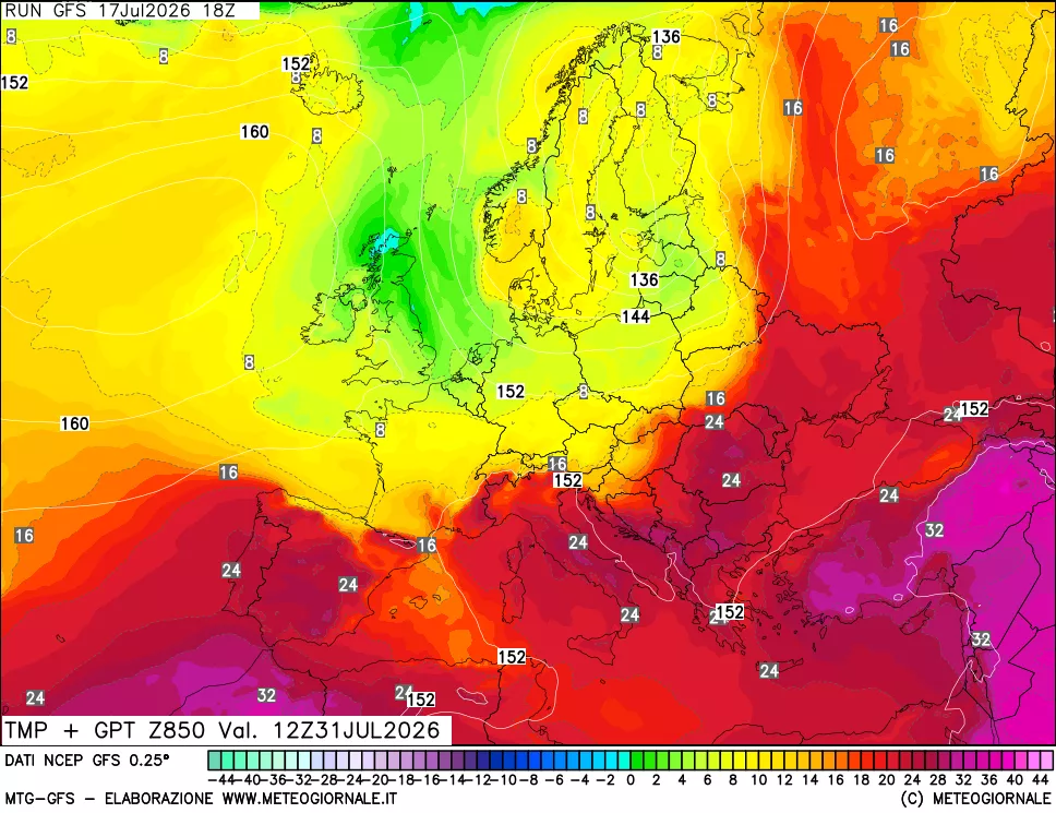 mappa 850 hPa Temp + GPT