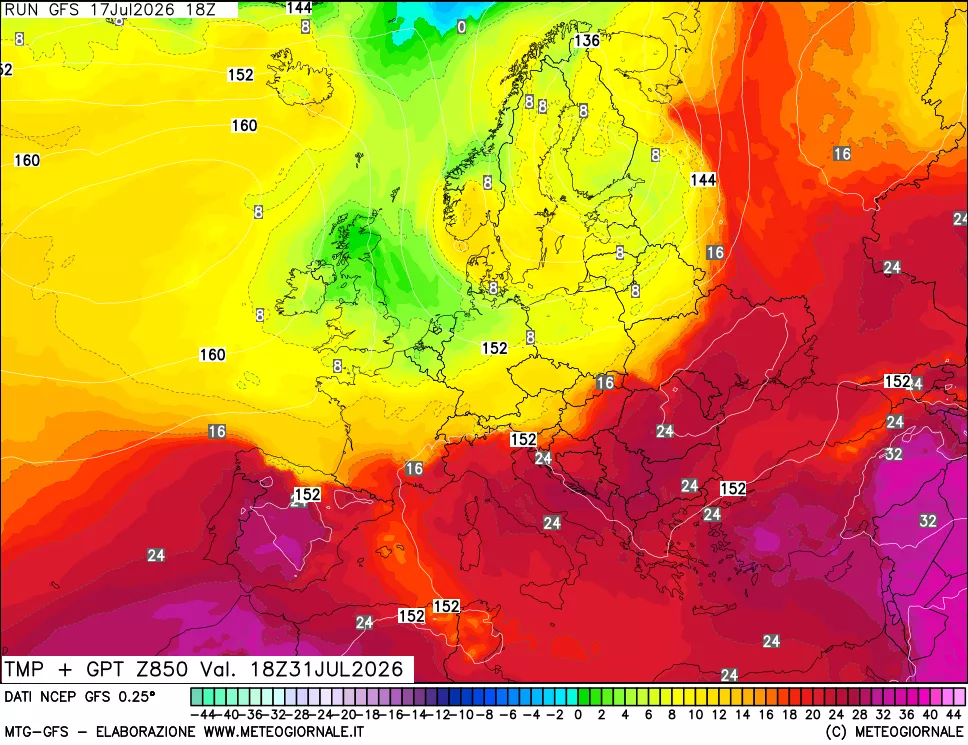 mappa 850 hPa Temp + GPT