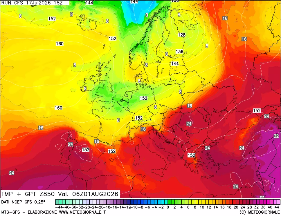 mappa 850 hPa Temp + GPT
