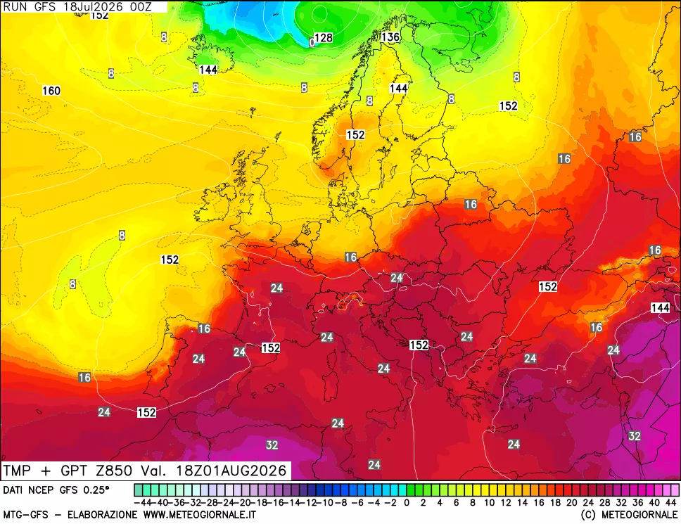 mappa 850 hPa Temp + GPT