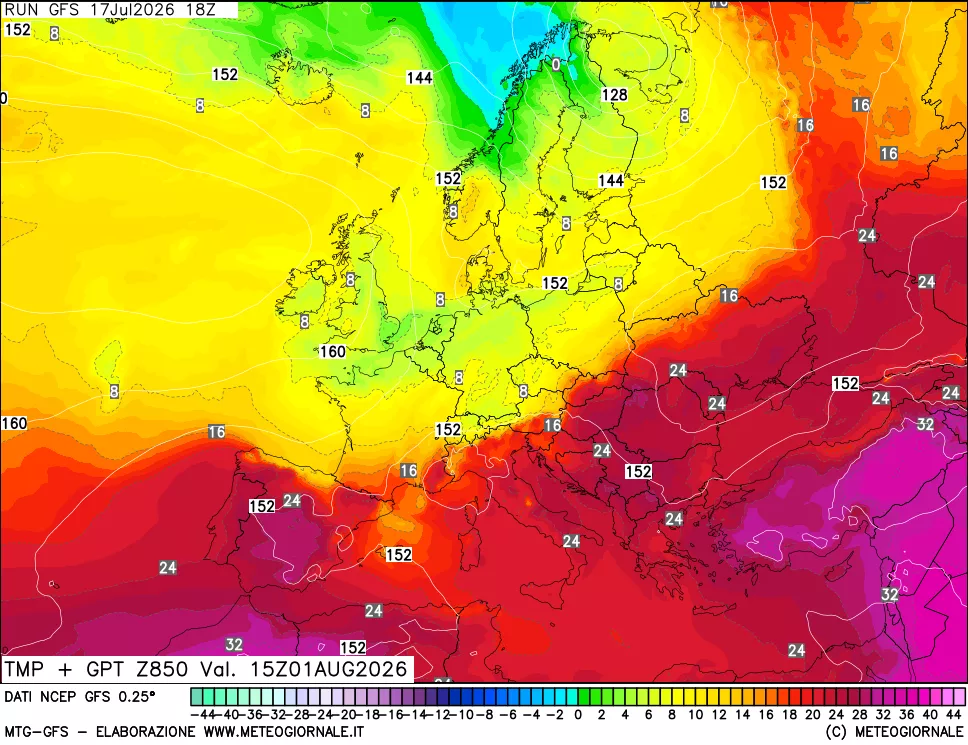 mappa 850 hPa Temp + GPT