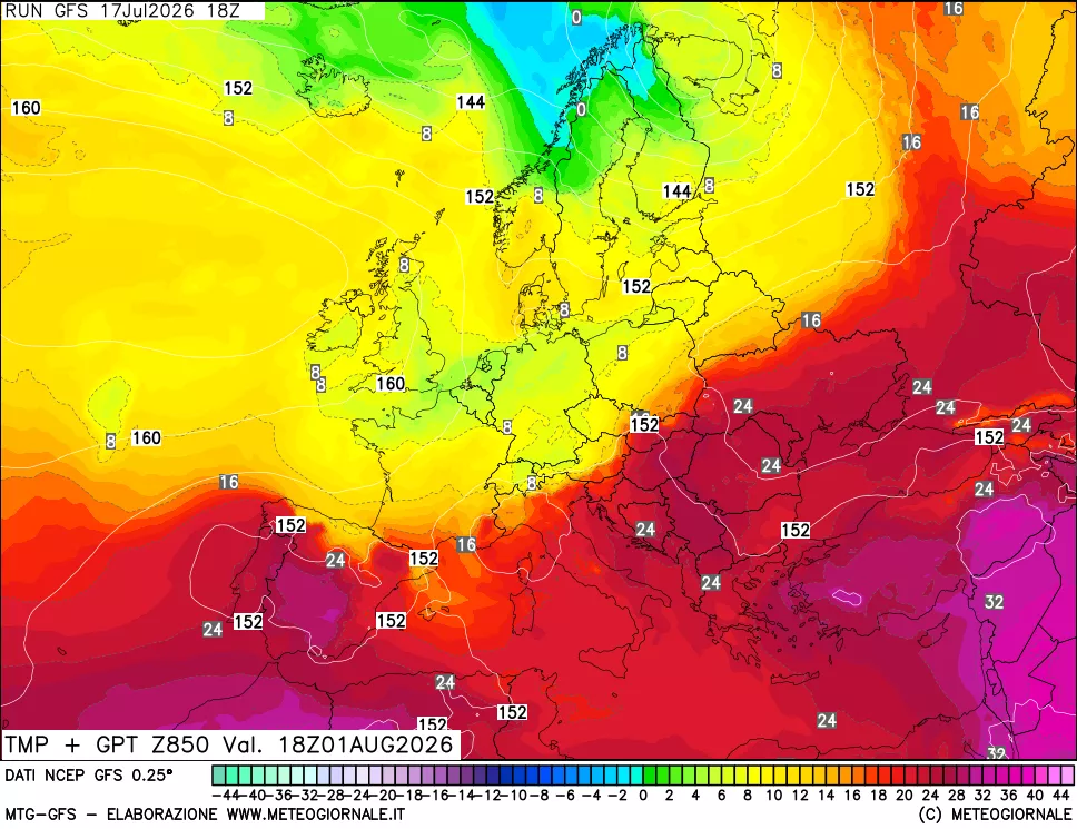 mappa 850 hPa Temp + GPT