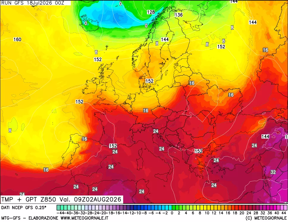 mappa 850 hPa Temp + GPT