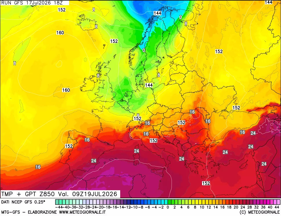 mappa 850 hPa Temp + GPT