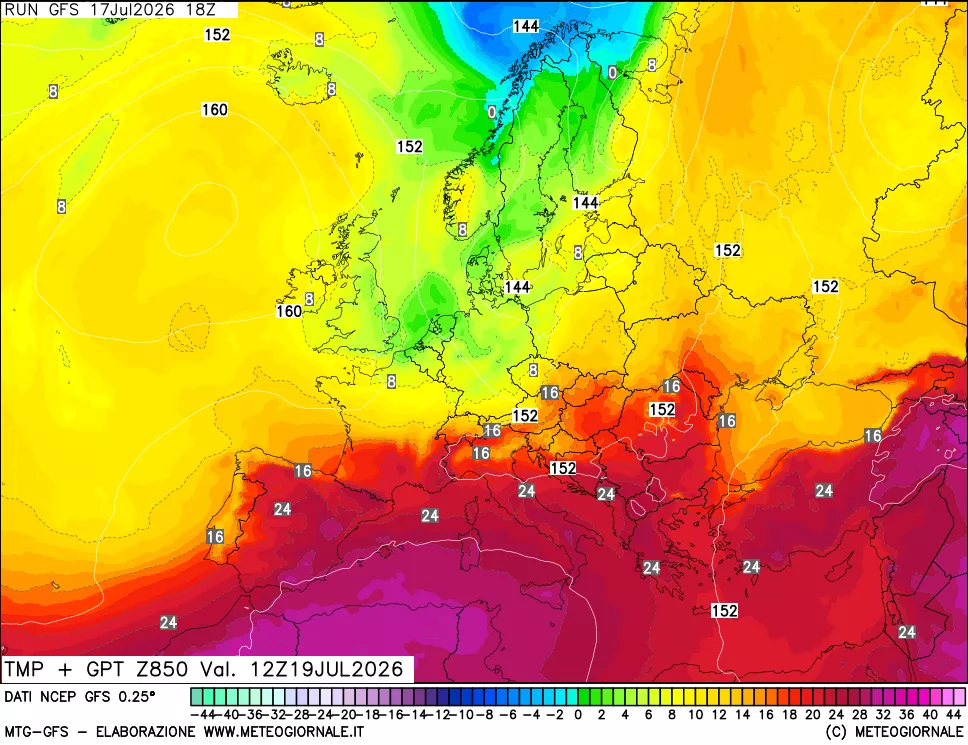 mappa 850 hPa Temp + GPT