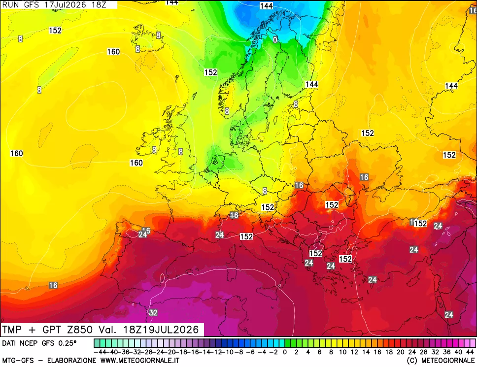 mappa 850 hPa Temp + GPT