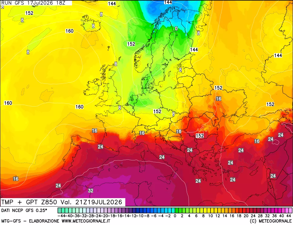 mappa 850 hPa Temp + GPT