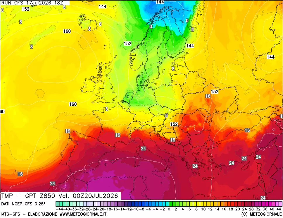 mappa 850 hPa Temp + GPT