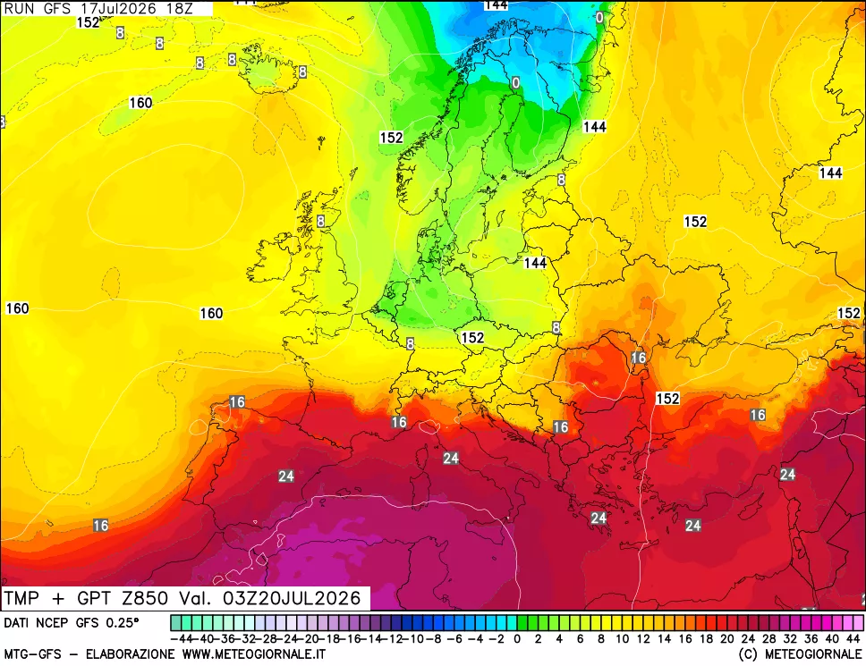 mappa 850 hPa Temp + GPT