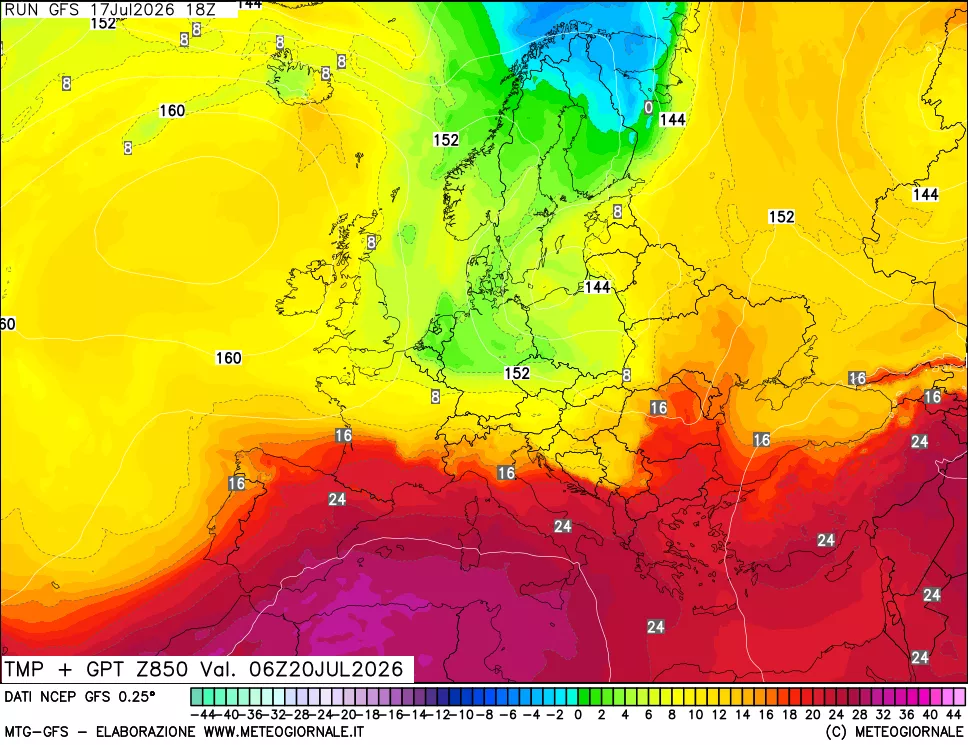 mappa 850 hPa Temp + GPT
