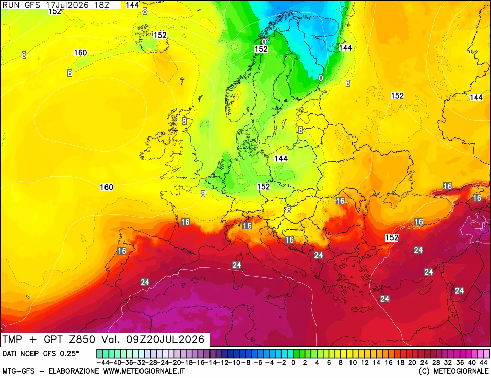 mappa 850 hPa Temp + GPT