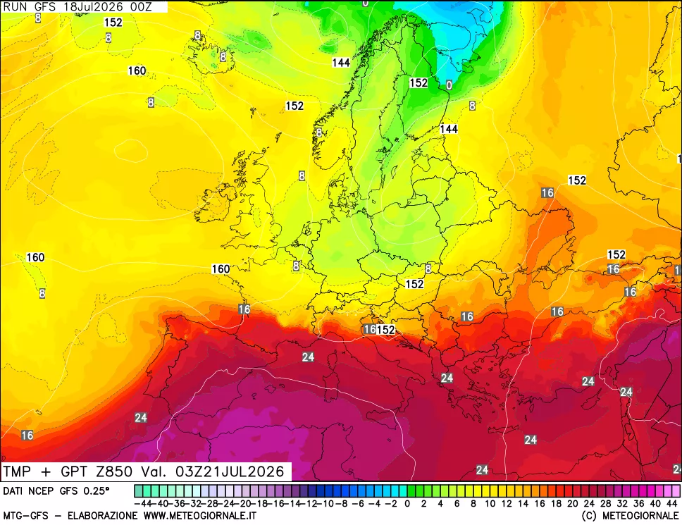 mappa 850 hPa Temp + GPT