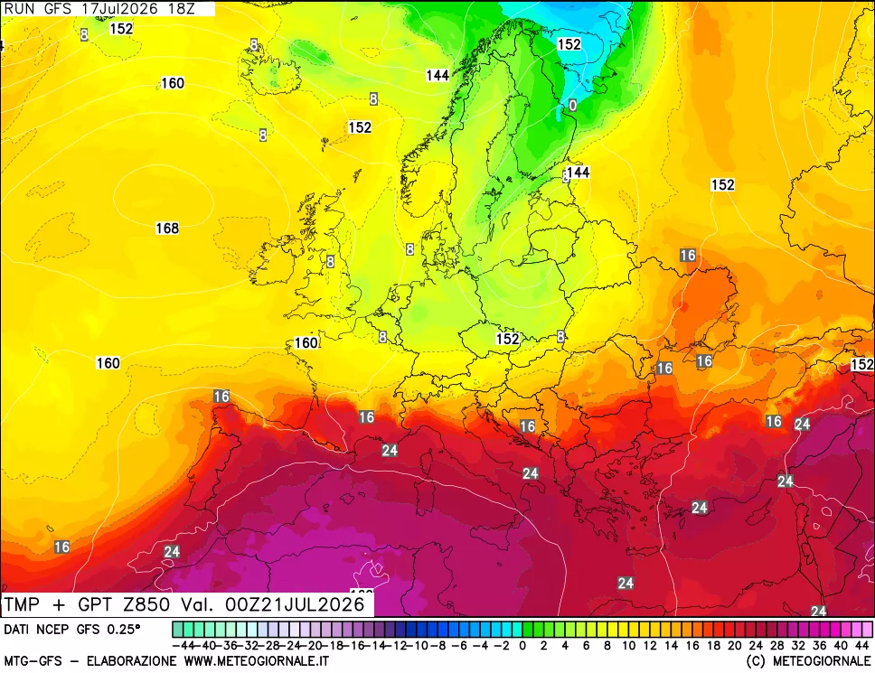 mappa 850 hPa Temp + GPT
