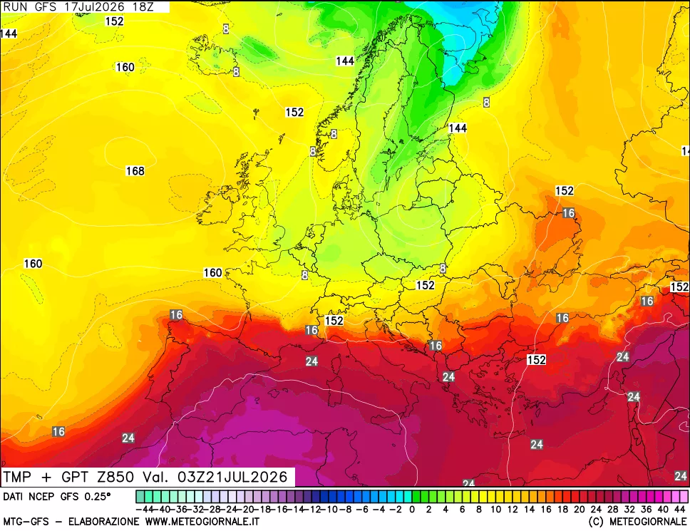mappa 850 hPa Temp + GPT