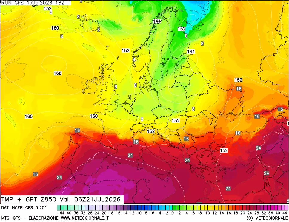 mappa 850 hPa Temp + GPT