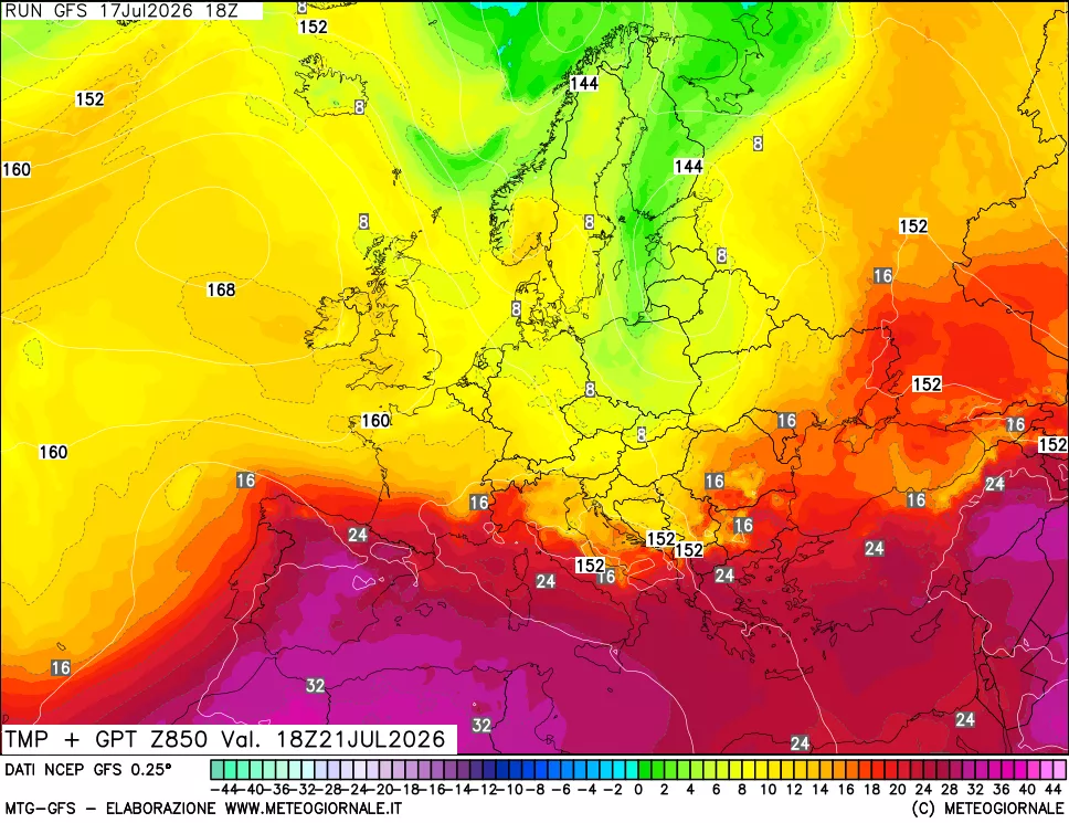 mappa 850 hPa Temp + GPT