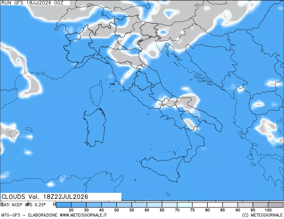 mappa Nuvolosit&agrave; totale