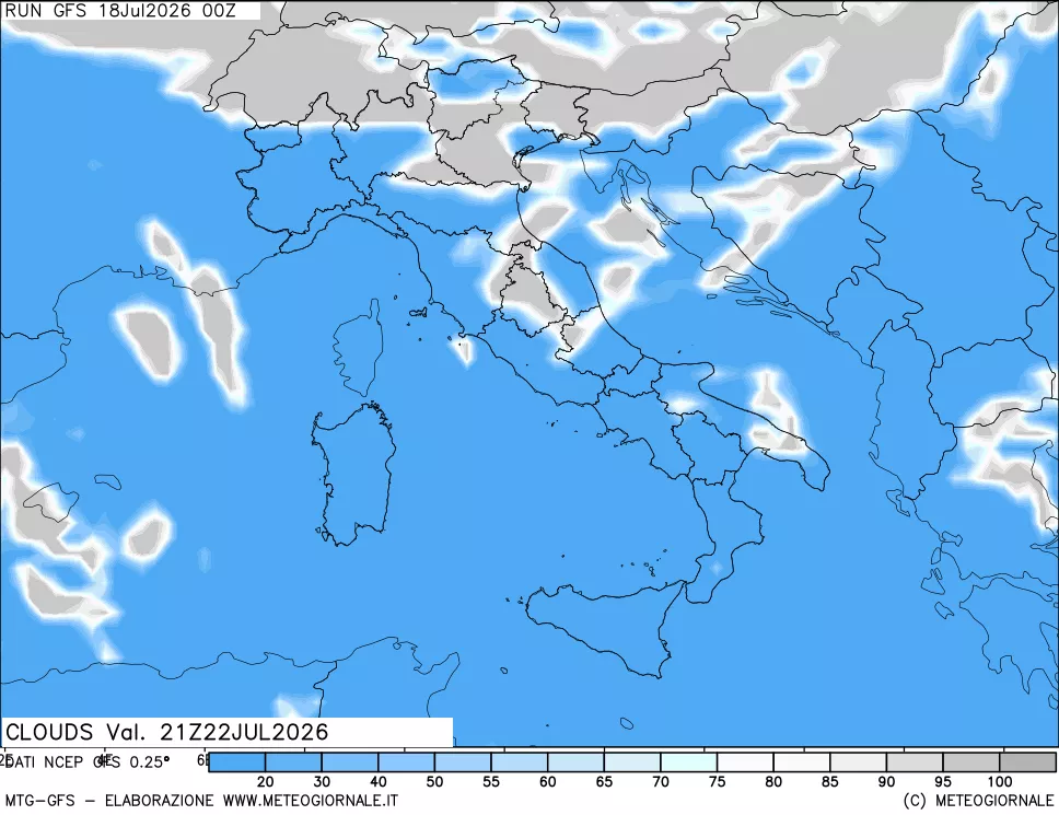 mappa Nuvolosit&agrave; totale