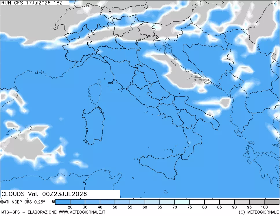 mappa Nuvolosit&agrave; totale