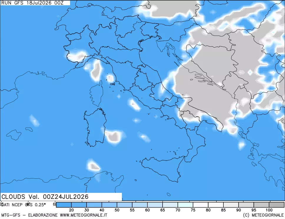 mappa Nuvolosit&agrave; totale