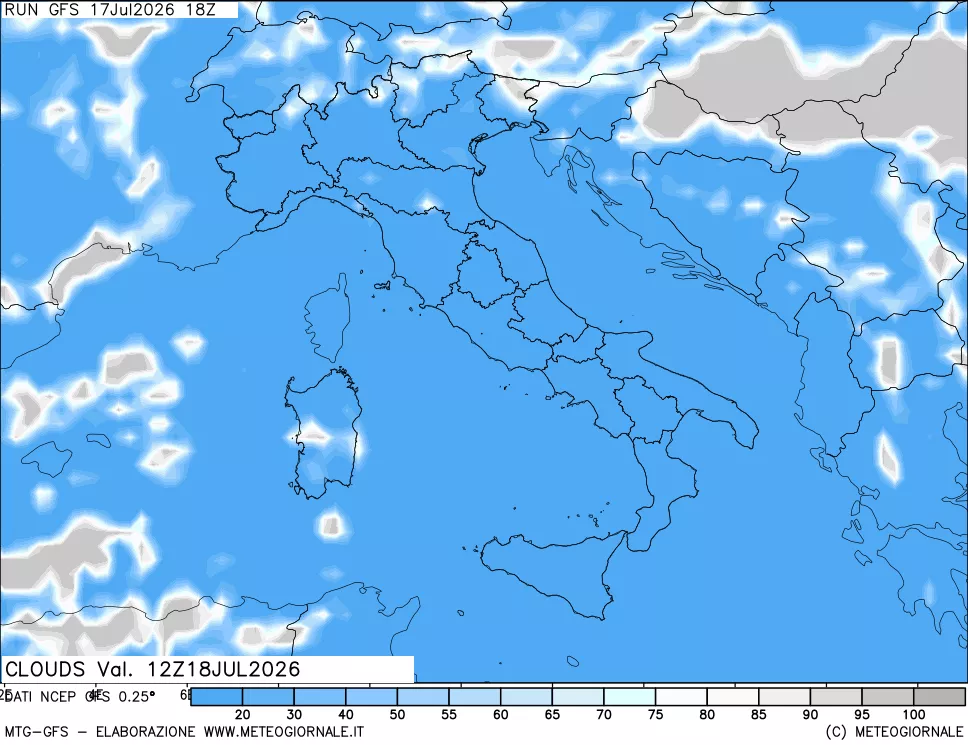 mappa Nuvolosit&agrave; totale