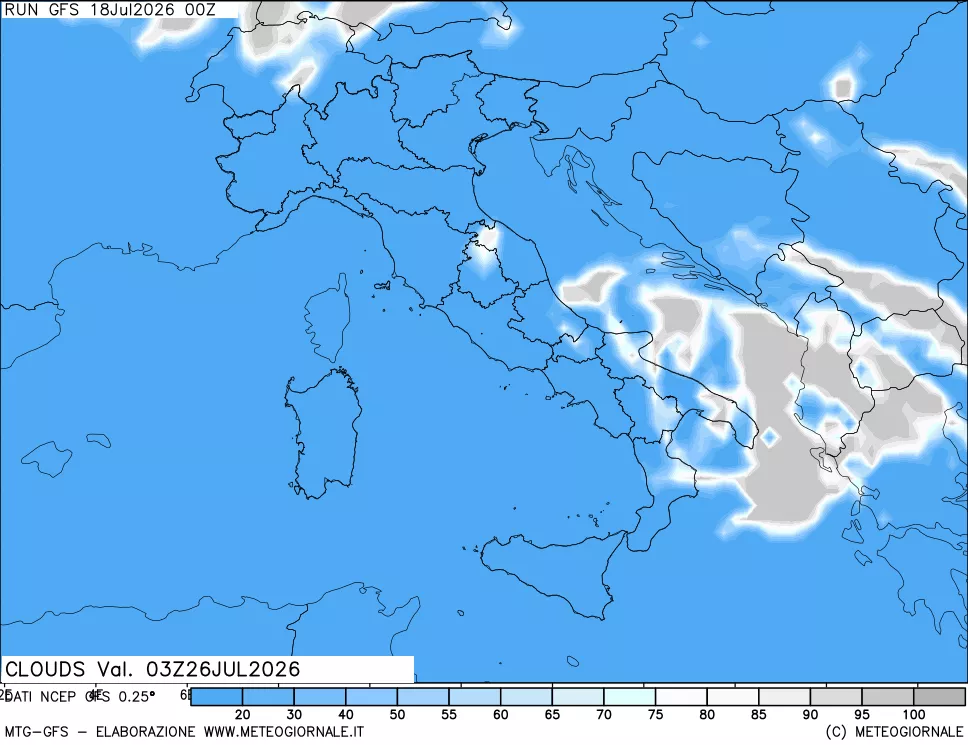 mappa Nuvolosit&agrave; totale