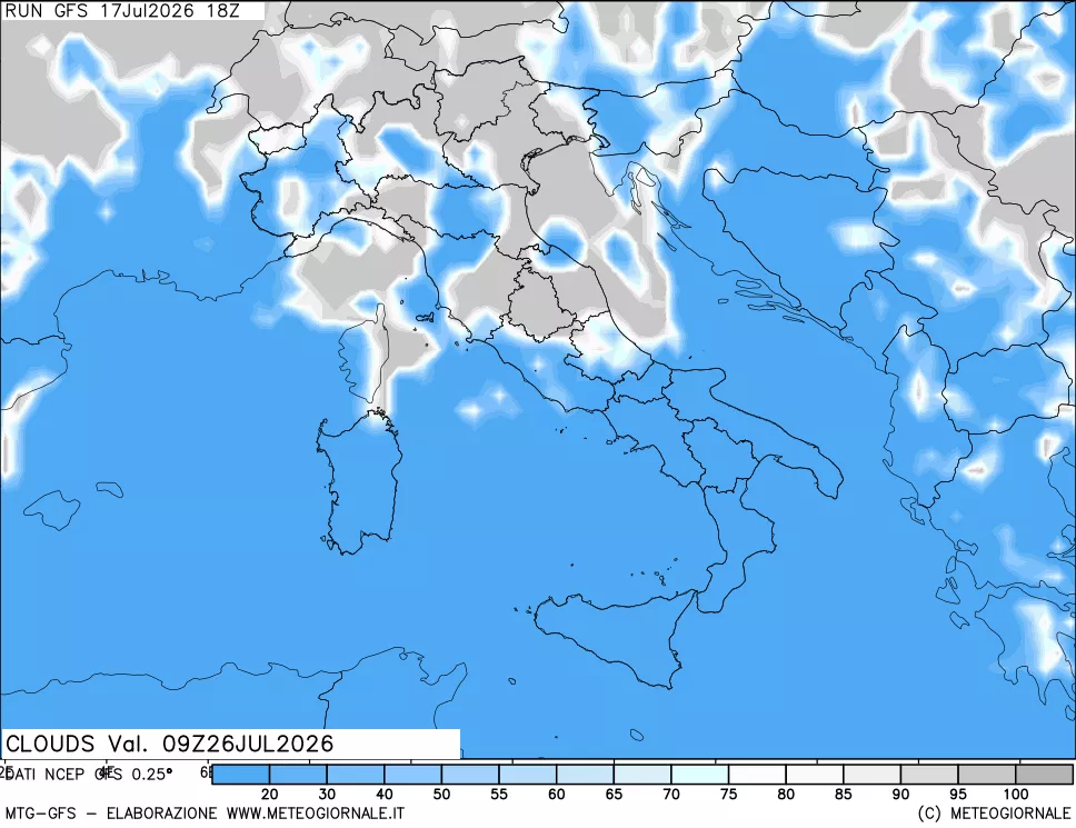mappa Nuvolosit&agrave; totale