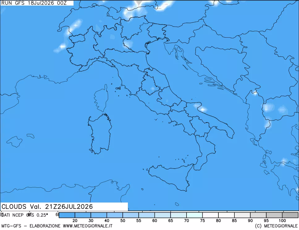 mappa Nuvolosit&agrave; totale