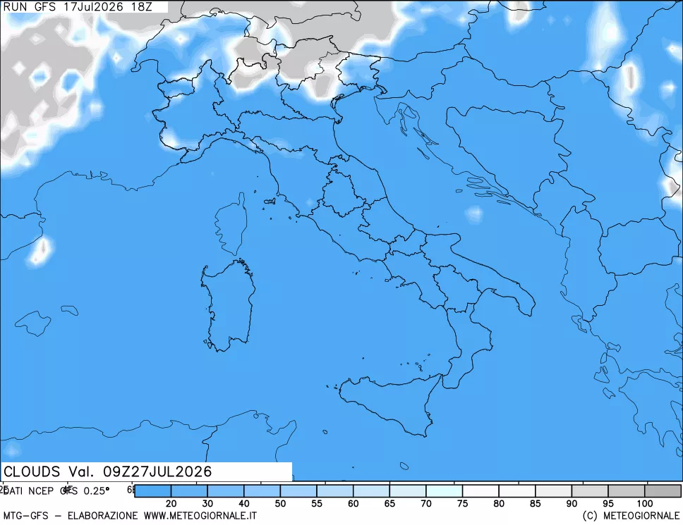 mappa Nuvolosit&agrave; totale