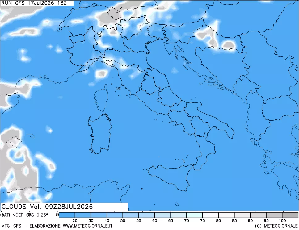 mappa Nuvolosit&agrave; totale