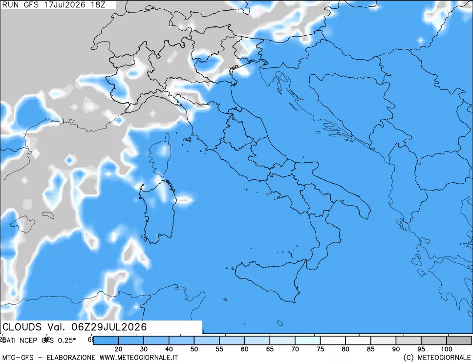 mappa Nuvolosit&agrave; totale