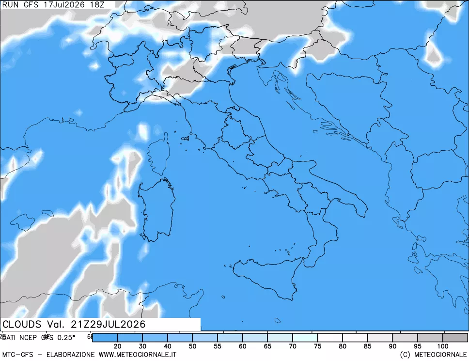 mappa Nuvolosit&agrave; totale