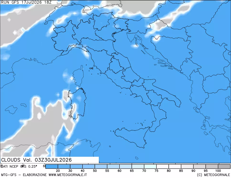 mappa Nuvolosit&agrave; totale