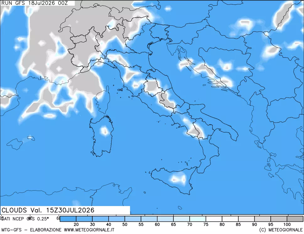 mappa Nuvolosit&agrave; totale