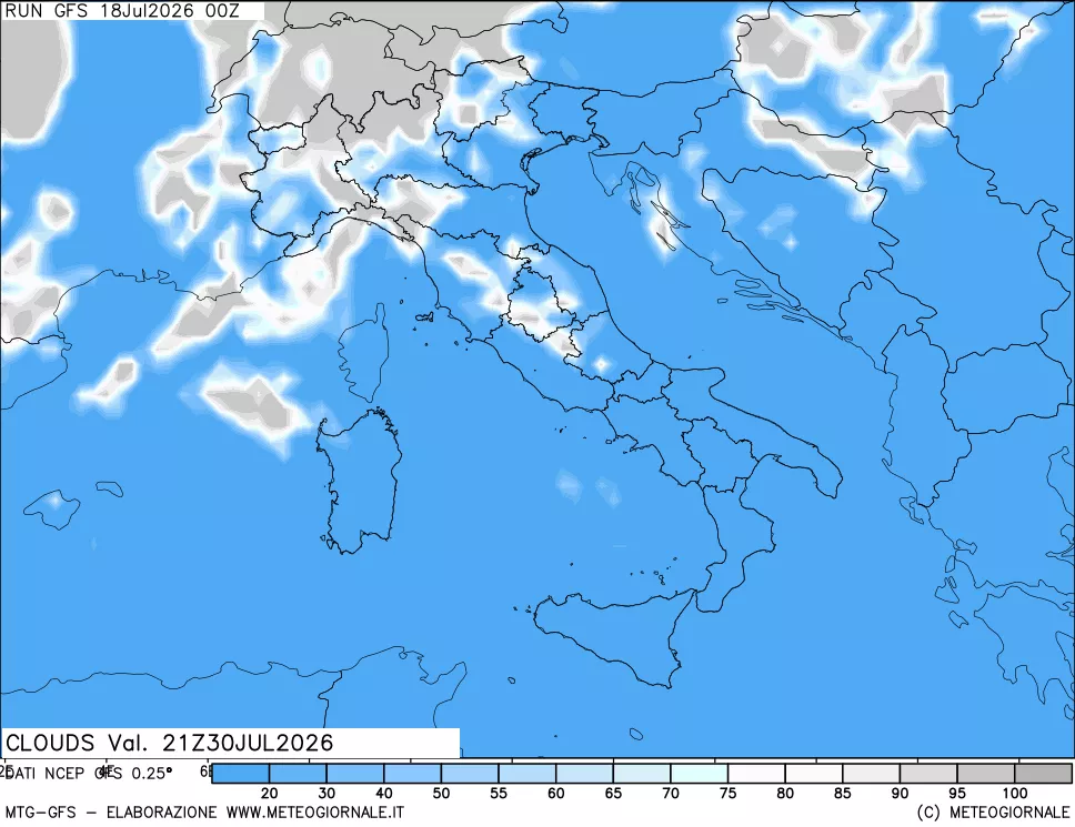 mappa Nuvolosit&agrave; totale