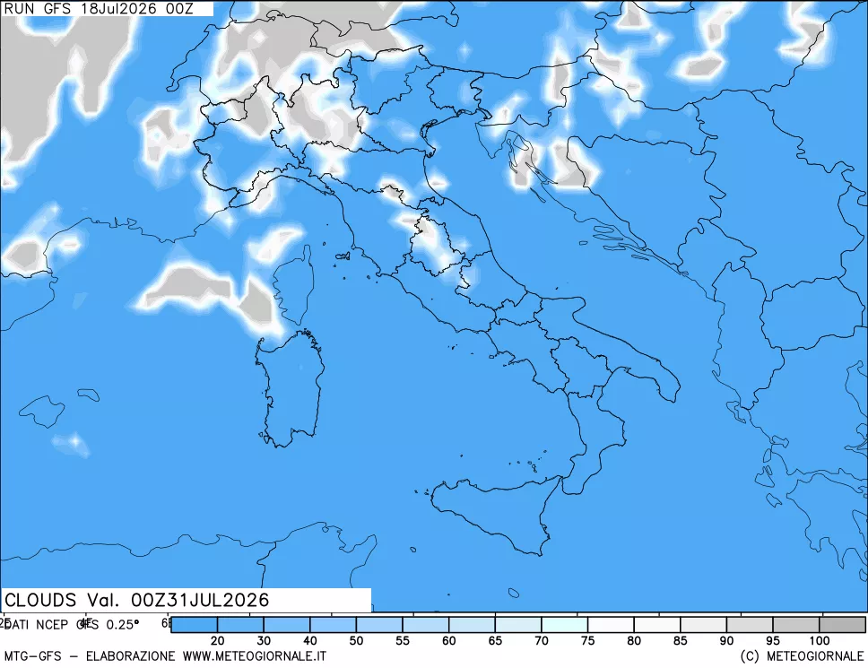 mappa Nuvolosit&agrave; totale