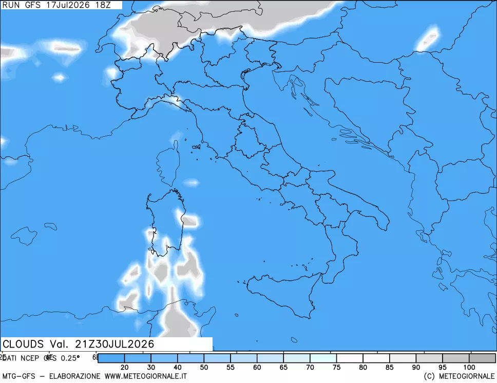 mappa Nuvolosit&agrave; totale