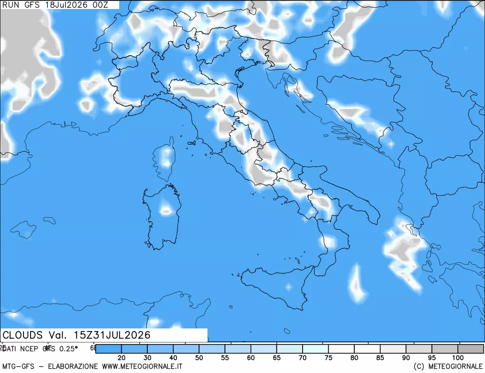 mappa Nuvolosit&agrave; totale