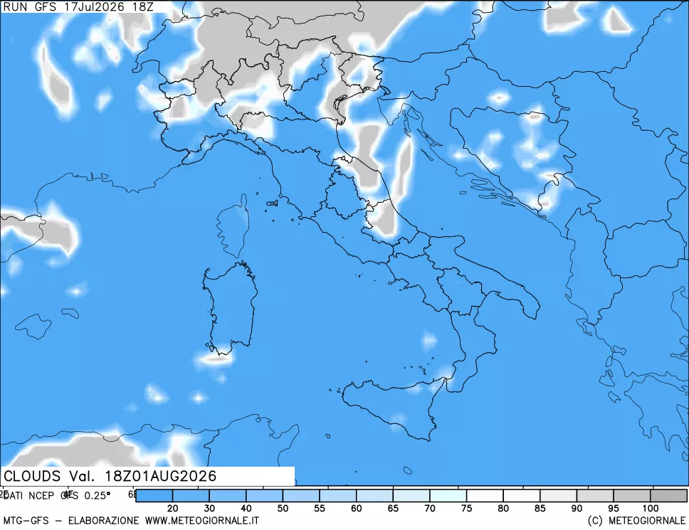 mappa Nuvolosit&agrave; totale