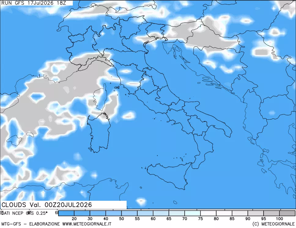 mappa Nuvolosit&agrave; totale
