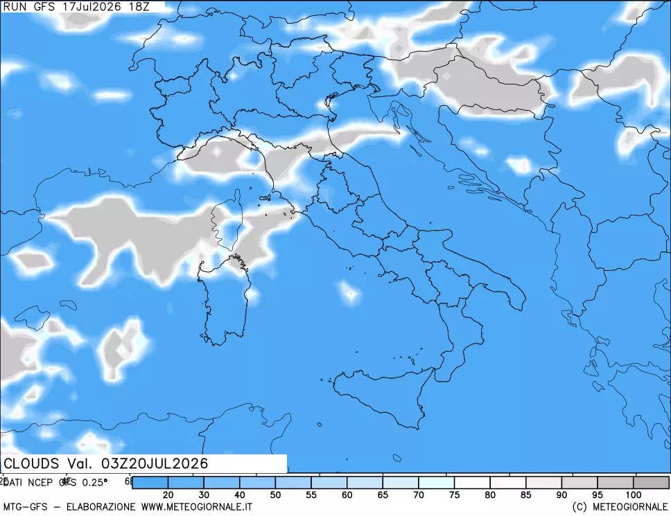 mappa Nuvolosit&agrave; totale