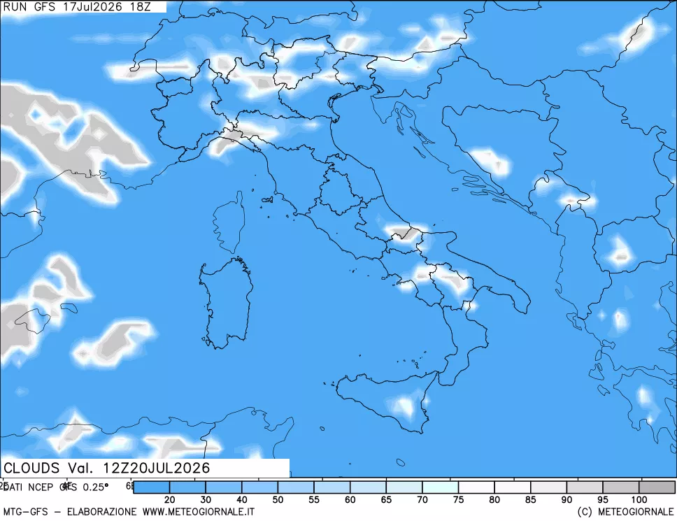 mappa Nuvolosit&agrave; totale
