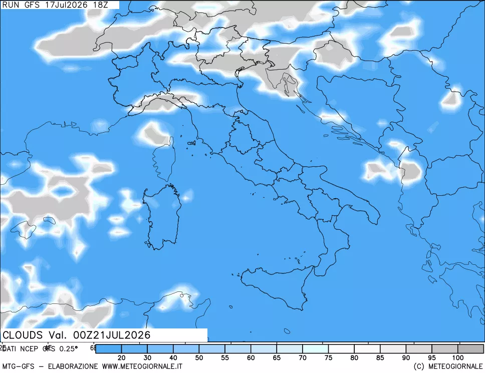 mappa Nuvolosit&agrave; totale