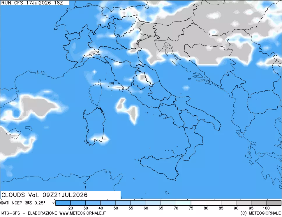 mappa Nuvolosit&agrave; totale