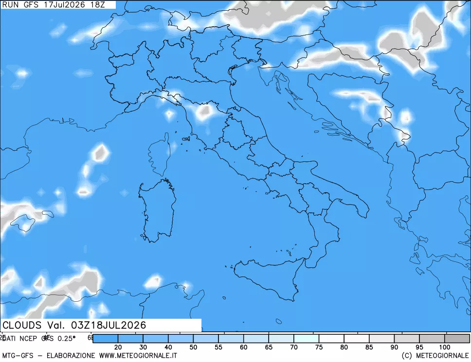 mappa Nuvolosit&agrave; totale