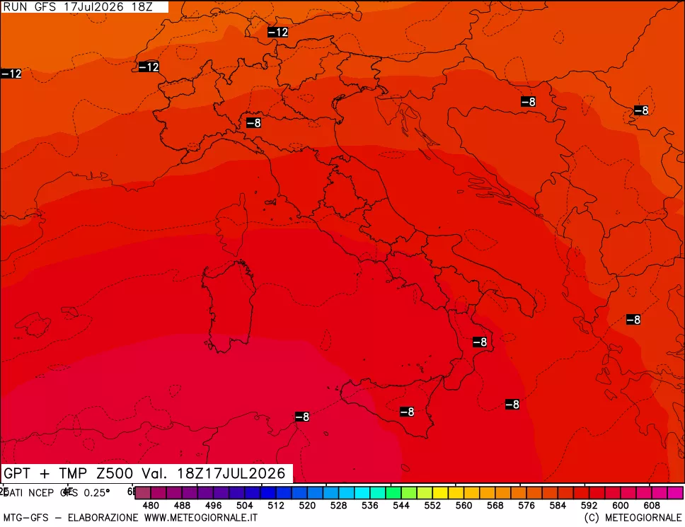 mappa 500 hPa GPT + Temp